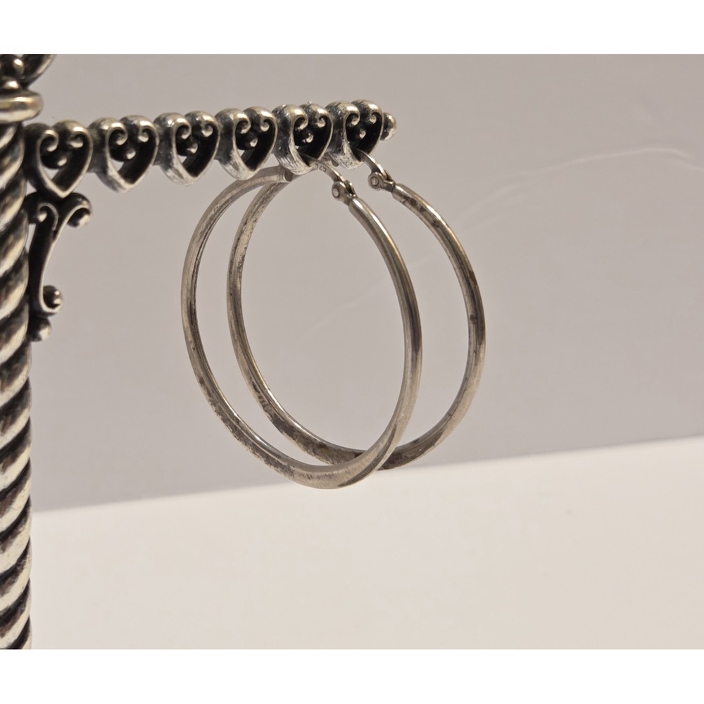 Vintage Solid Sterling Silver 40mm Hoop Earrings (No Hollow) 925